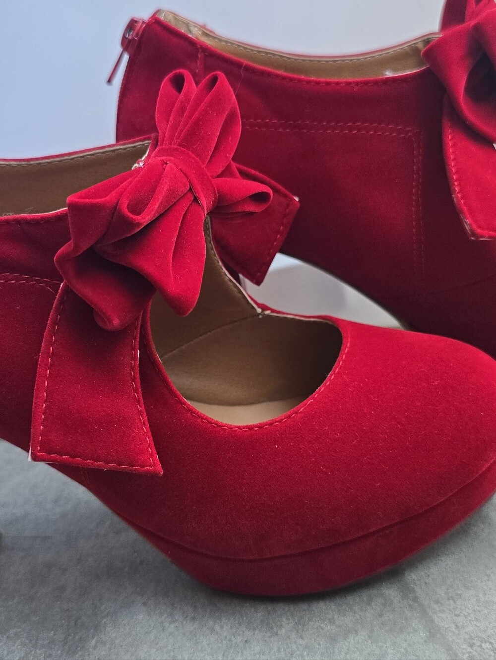 Red Velvet Bow Mary Jane Heels Platform Pumps Pinup Rockabilly Lolita